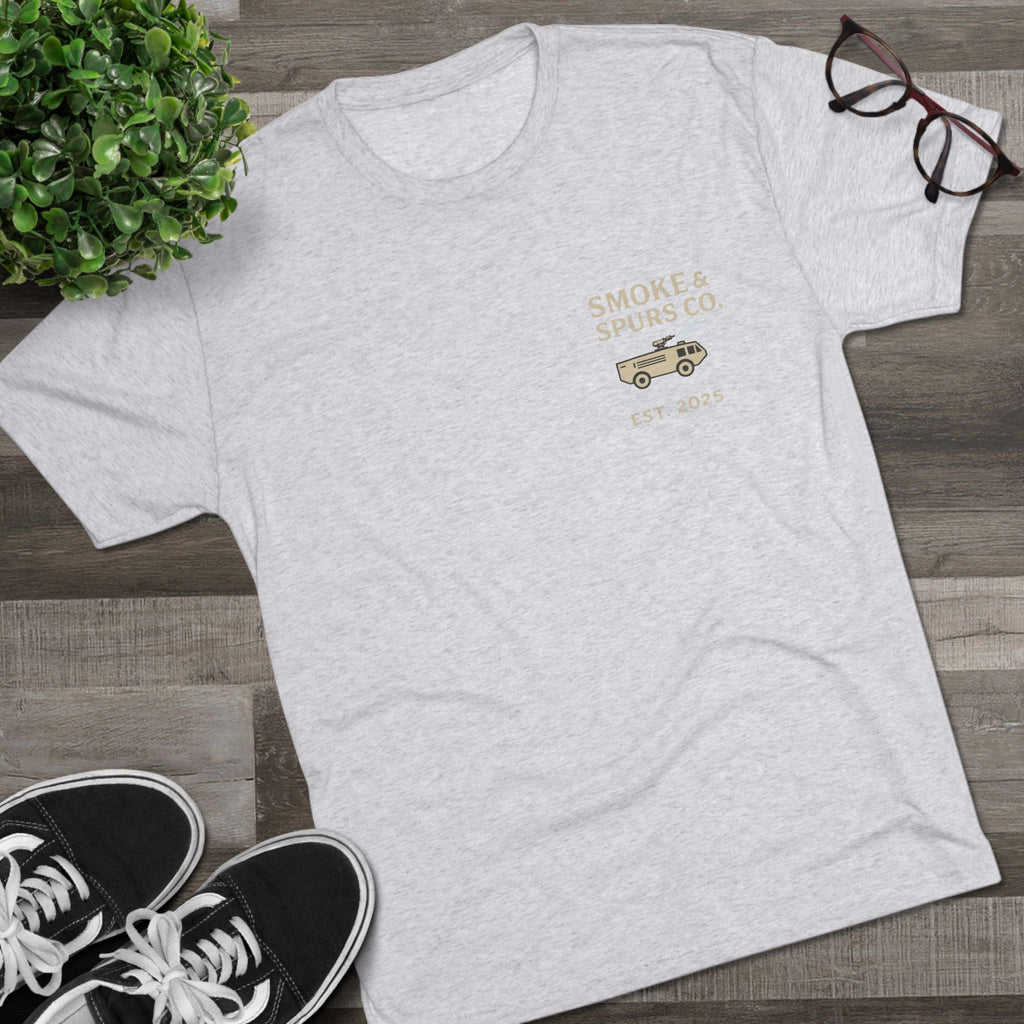 "First In, Last Out" Flightline Fire Crew Shirt tri blend