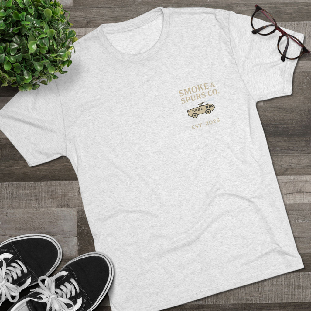 "First In, Last Out" Flightline Fire Crew Shirt tri blend